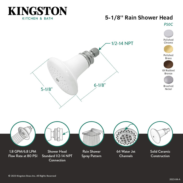 Kingston Heirloom P50C - Victorian 5-1/8-Inch Round Raindrop Ceramic Shower Head, Polished Chrome