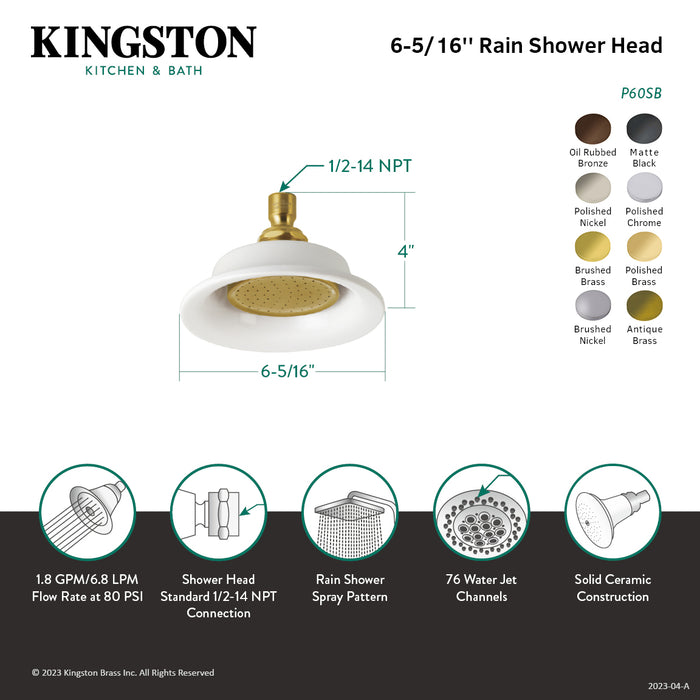 Kingston Heirloom P60SN - Victorian 6-5/16-Inch Round Raindrop Ceramic Shower Head, Brushed Nickel