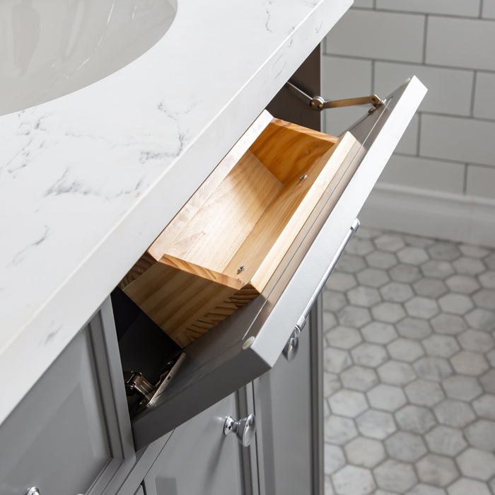 Kingston Palace PA60QZ01CG - 60 in. x 22 in. Bathroom Vanity Quartz Top and White Basin, Cashmere Grey