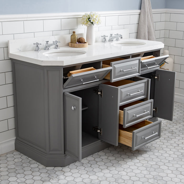 Kingston Palace PA60QZ01CG - 60 in. x 22 in. Bathroom Vanity Quartz Top and White Basin, Cashmere Grey