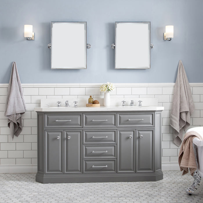 Kingston Palace PA60QZ01CG - 60 in. x 22 in. Bathroom Vanity Quartz Top and White Basin, Cashmere Grey