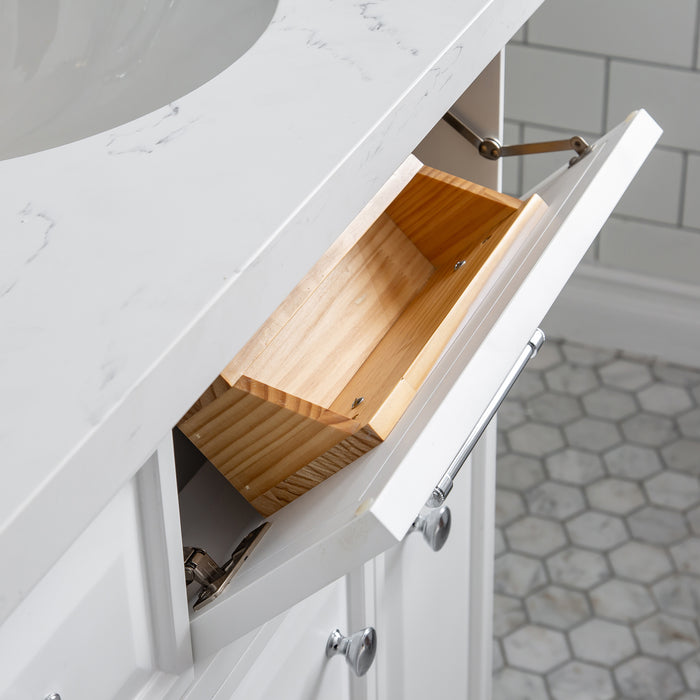 Kingston Palace PA60QZ01PW - 60 in. x 22 in. Bathroom Vanity Quartz Top and White Basin, Pure White