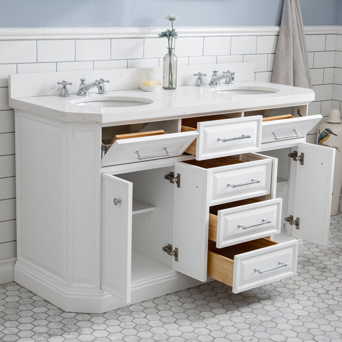 Kingston Palace PA60QZ01PW - 60 in. x 22 in. Bathroom Vanity Quartz Top and White Basin, Pure White