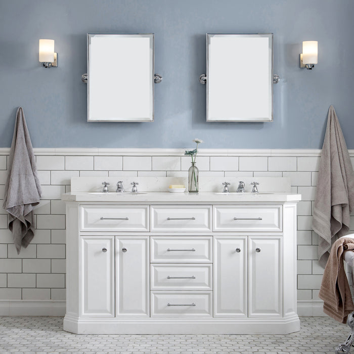 Kingston Palace PA60QZ01PW - 60 in. x 22 in. Bathroom Vanity Quartz Top and White Basin, Pure White