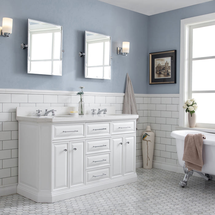 Kingston Palace PA60QZ01PW - 60 in. x 22 in. Bathroom Vanity Quartz Top and White Basin, Pure White