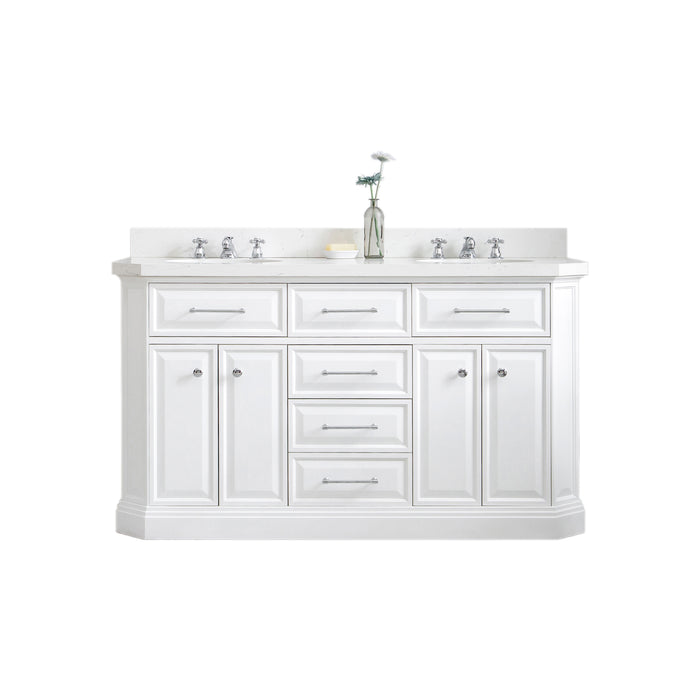 Kingston Palace PA60QZ01PW - 60 in. x 22 in. Bathroom Vanity Quartz Top and White Basin, Pure White