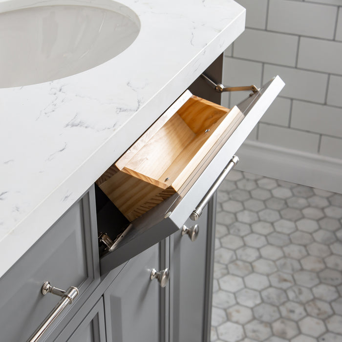 Kingston Palace PA60QZ05CG - 60 in. x 22 in. Bathroom Vanity Quartz Top and White Basin, Cashmere Grey