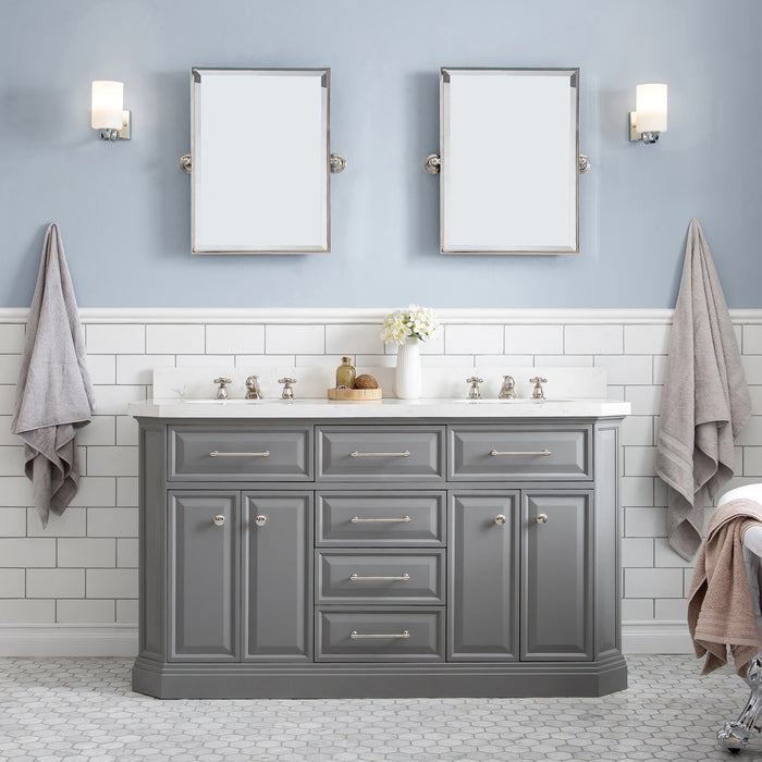 Kingston Palace PA60QZ05CG - 60 in. x 22 in. Bathroom Vanity Quartz Top and White Basin, Cashmere Grey