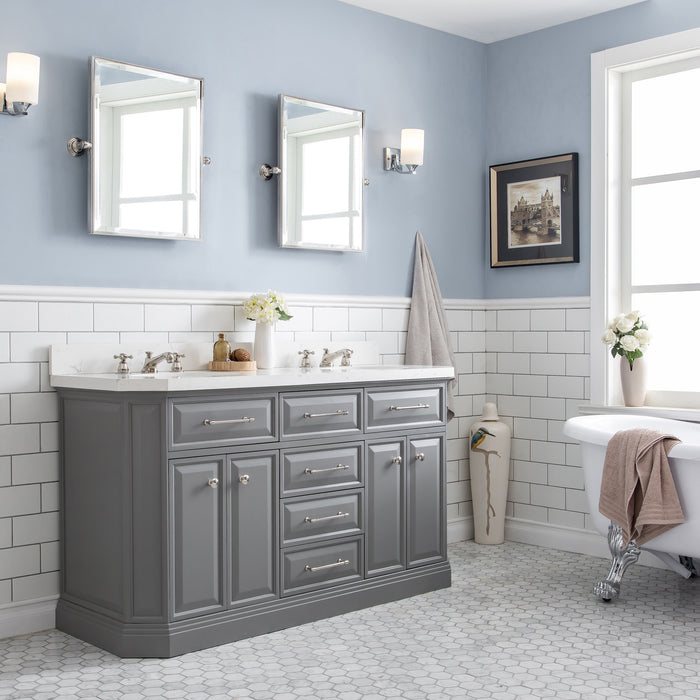 Kingston Palace PA60QZ05CG - 60 in. x 22 in. Bathroom Vanity Quartz Top and White Basin, Cashmere Grey