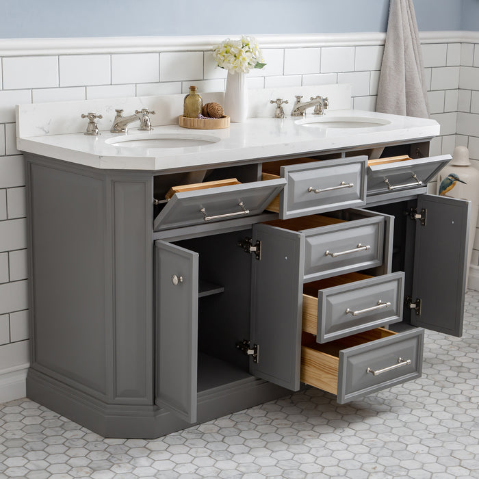 Kingston Palace PA60QZ05CG - 60 in. x 22 in. Bathroom Vanity Quartz Top and White Basin, Cashmere Grey