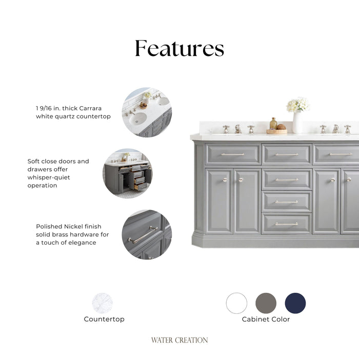 Kingston Palace PA60QZ05CG - 60 in. x 22 in. Bathroom Vanity Quartz Top and White Basin, Cashmere Grey