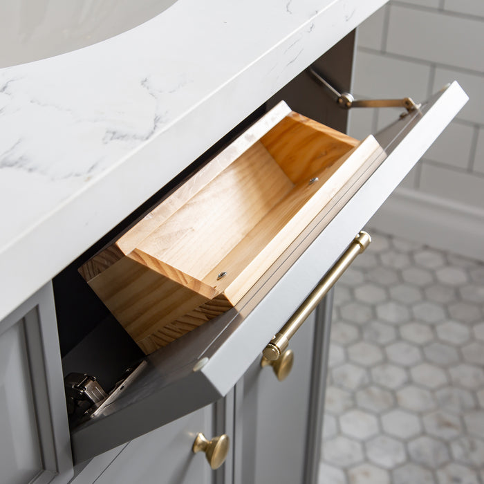 Kingston Palace PA60QZ06CG - 60 in. x 22 in. Bathroom Vanity Quartz Top and White Basin, Cashmere Grey