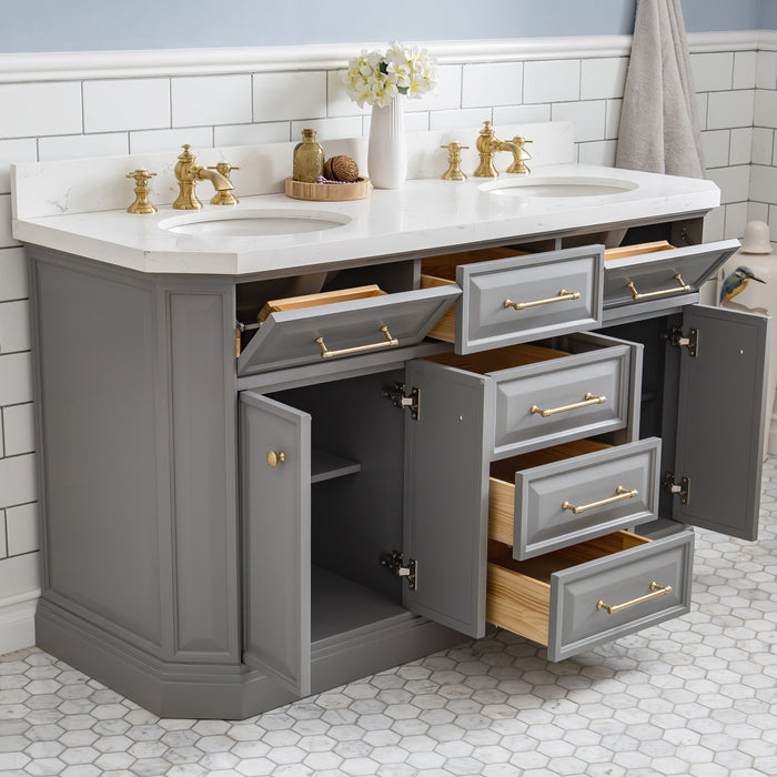 Kingston Palace PA60QZ06CG - 60 in. x 22 in. Bathroom Vanity Quartz Top and White Basin, Cashmere Grey