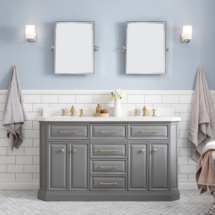 Kingston Palace PA60QZ06CG - 60 in. x 22 in. Bathroom Vanity Quartz Top and White Basin, Cashmere Grey
