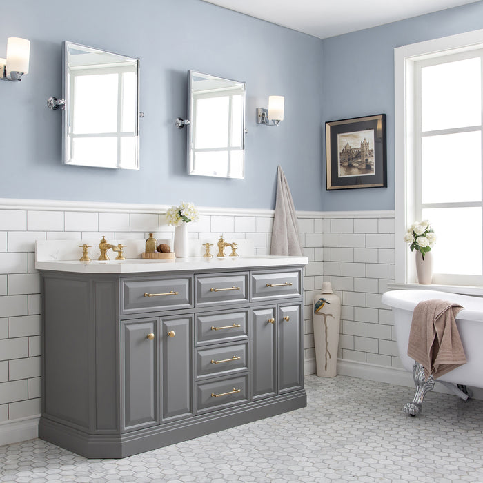 Kingston Palace PA60QZ06CG - 60 in. x 22 in. Bathroom Vanity Quartz Top and White Basin, Cashmere Grey