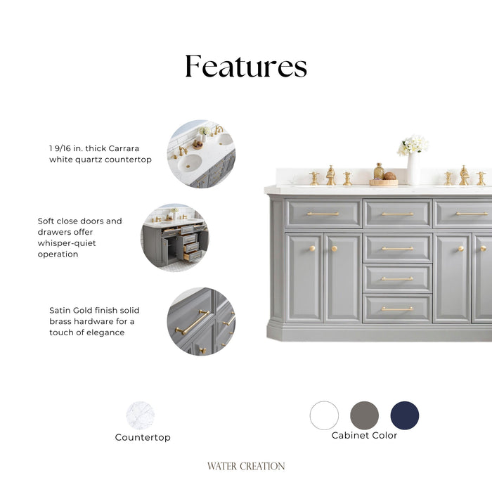 Kingston Palace PA60QZ06CG - 60 in. x 22 in. Bathroom Vanity Quartz Top and White Basin, Cashmere Grey