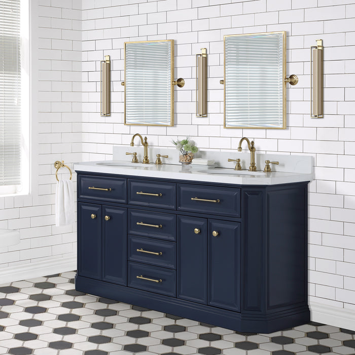 Kingston Palace PA60QZ06MB - 60 in. x 22 in. Bathroom Vanity Quartz Top and White Basins, Monarch Blue