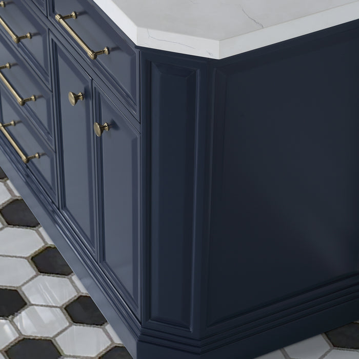 Kingston Palace PA60QZ06MB - 60 in. x 22 in. Bathroom Vanity Quartz Top and White Basins, Monarch Blue