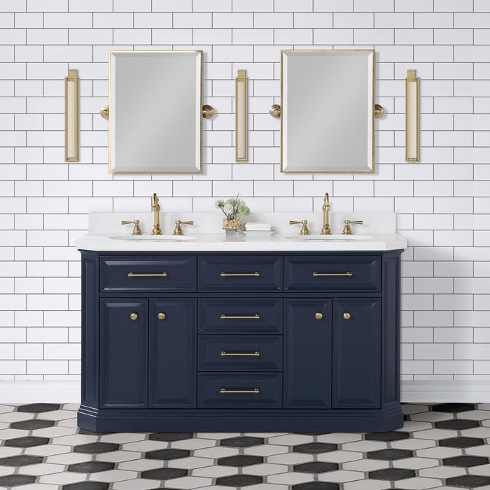 Kingston Palace PA60QZ06MB - 60 in. x 22 in. Bathroom Vanity Quartz Top and White Basins, Monarch Blue