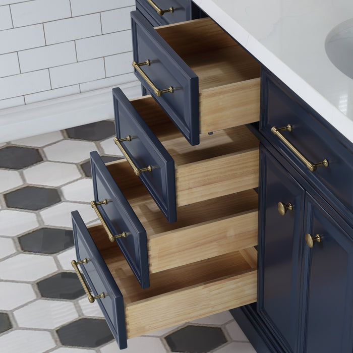 Kingston Palace PA60QZ06MB - 60 in. x 22 in. Bathroom Vanity Quartz Top and White Basins, Monarch Blue