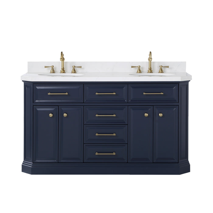 Kingston Palace PA60QZ06MB - 60 in. x 22 in. Bathroom Vanity Quartz Top and White Basins, Monarch Blue