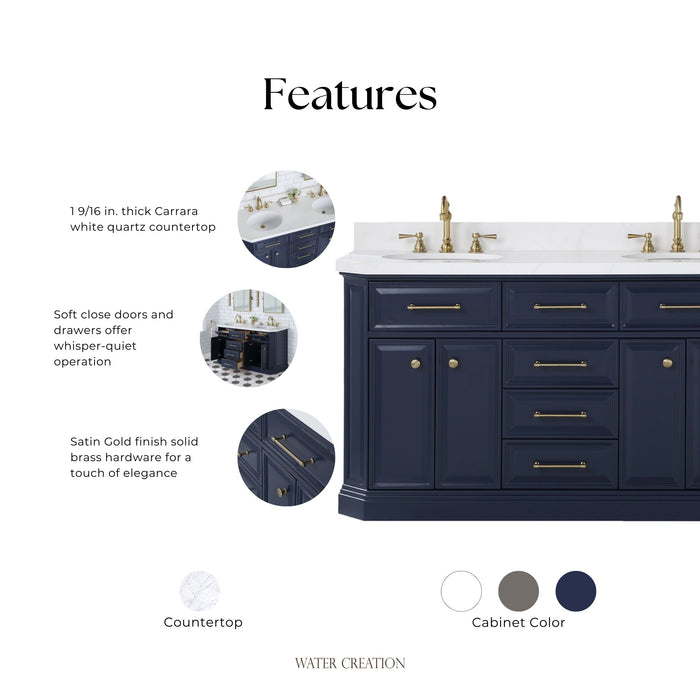 Kingston Palace PA60QZ06MB - 60 in. x 22 in. Bathroom Vanity Quartz Top and White Basins, Monarch Blue