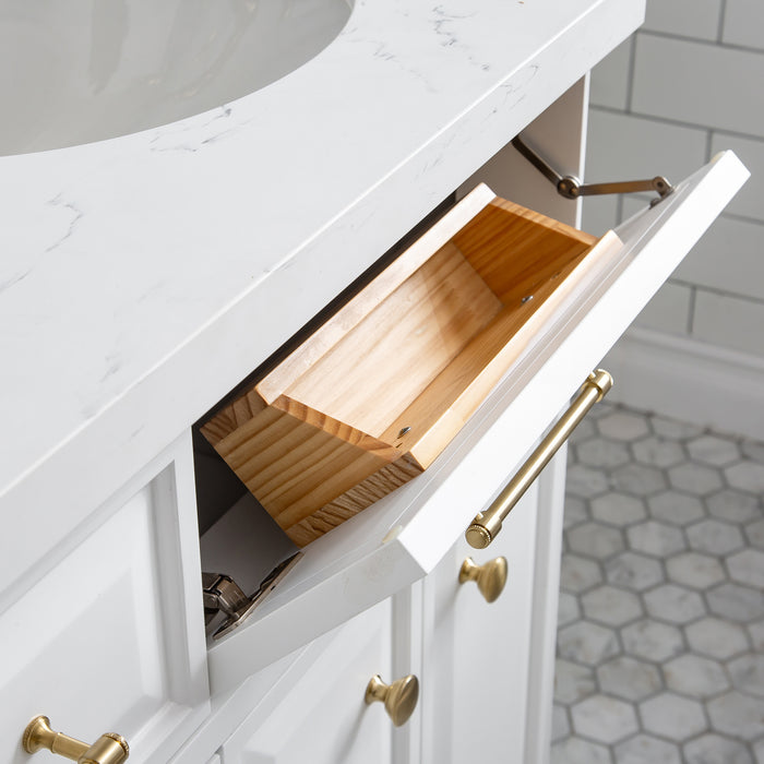 Kingston Palace PA60QZ06PW - 60 in. x 22 in. Bathroom Vanity Quartz Top and White Basin, Pure White