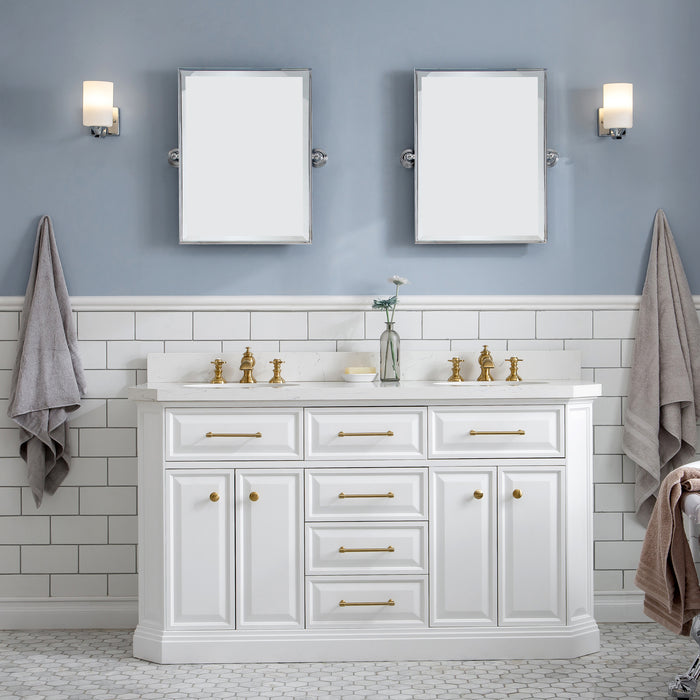 Kingston Palace PA60QZ06PW - 60 in. x 22 in. Bathroom Vanity Quartz Top and White Basin, Pure White
