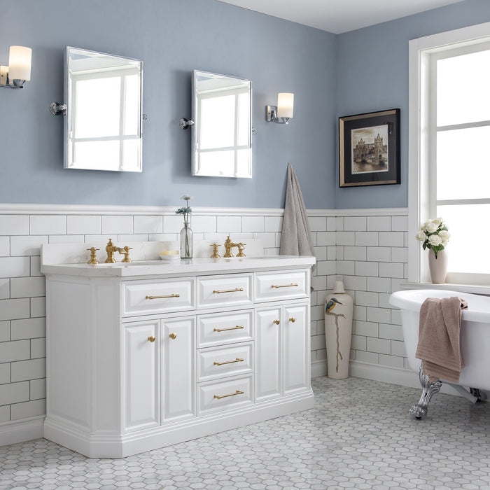 Kingston Palace PA60QZ06PW - 60 in. x 22 in. Bathroom Vanity Quartz Top and White Basin, Pure White