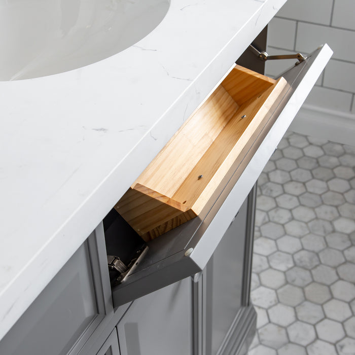 Kingston Palace PA72QZ01CG - 72 in. x 22 in. Bathroom Vanity Quartz Top and White Basin, Cashmere Grey