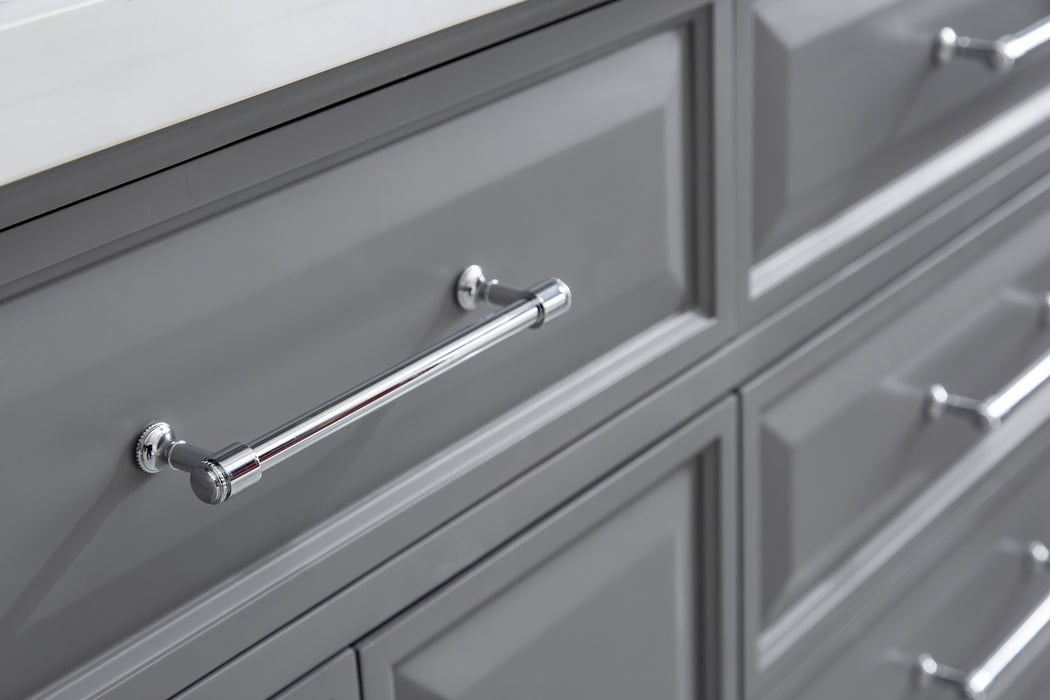 Kingston Palace PA72QZ01CG - 72 in. x 22 in. Bathroom Vanity Quartz Top and White Basin, Cashmere Grey