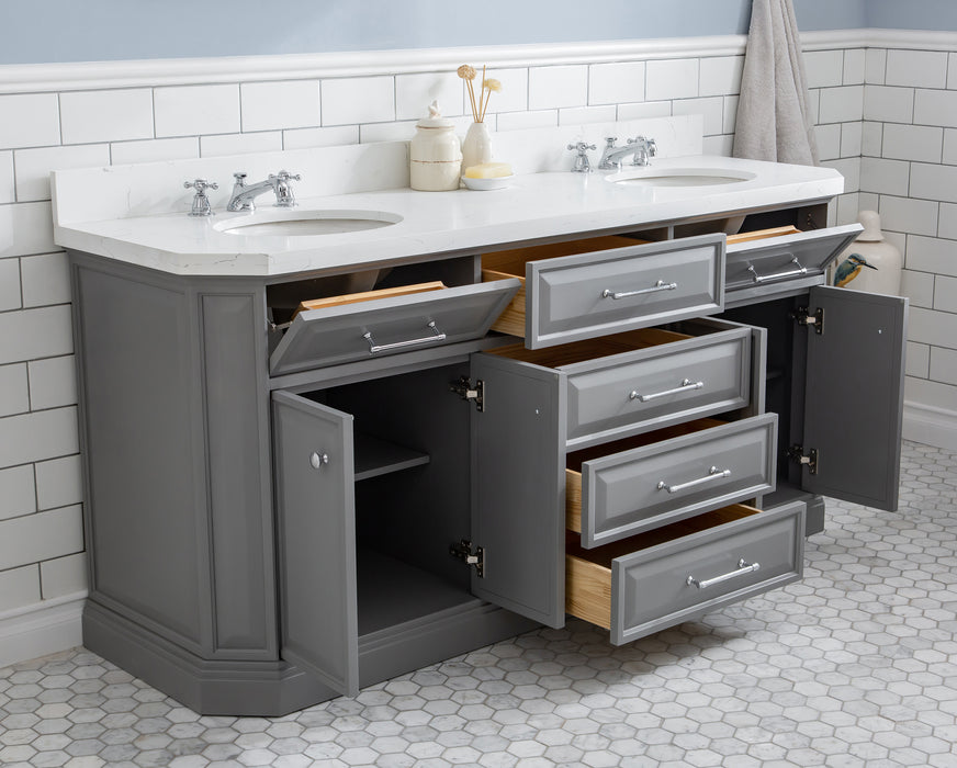 Kingston Palace PA72QZ01CG - 72 in. x 22 in. Bathroom Vanity Quartz Top and White Basin, Cashmere Grey