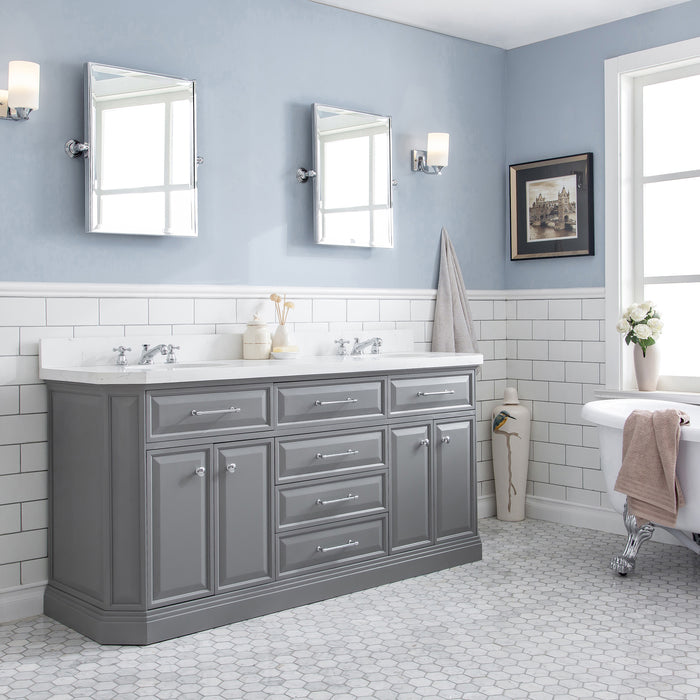 Kingston Palace PA72QZ01CG - 72 in. x 22 in. Bathroom Vanity Quartz Top and White Basin, Cashmere Grey