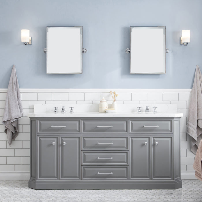 Kingston Palace PA72QZ01CG - 72 in. x 22 in. Bathroom Vanity Quartz Top and White Basin, Cashmere Grey