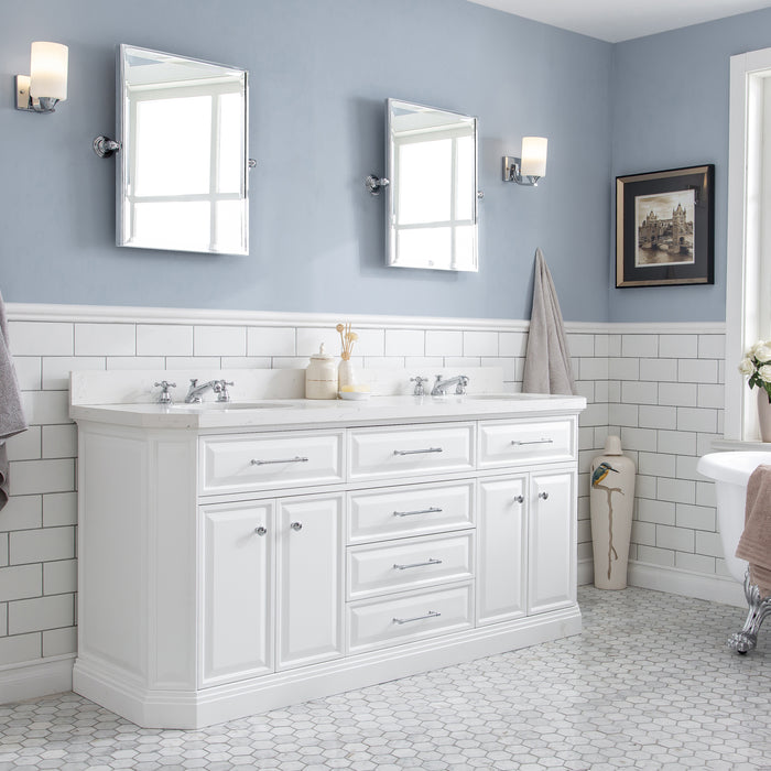 Kingston Palace PA72QZ01PW - 72 in. x 22 in. Bathroom Vanity Quartz Top and White Basin, Pure White