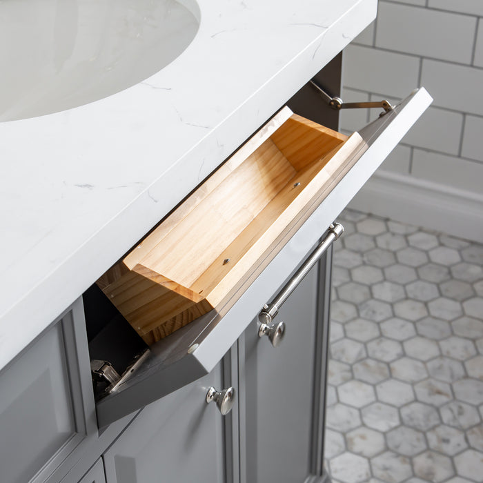 Kingston Palace PA72QZ05CG - 72 in. x 22 in. Bathroom Vanity Quartz Top and White Basin, Cashmere Grey