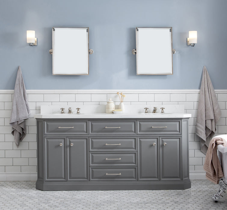 Kingston Palace PA72QZ05CG - 72 in. x 22 in. Bathroom Vanity Quartz Top and White Basin, Cashmere Grey
