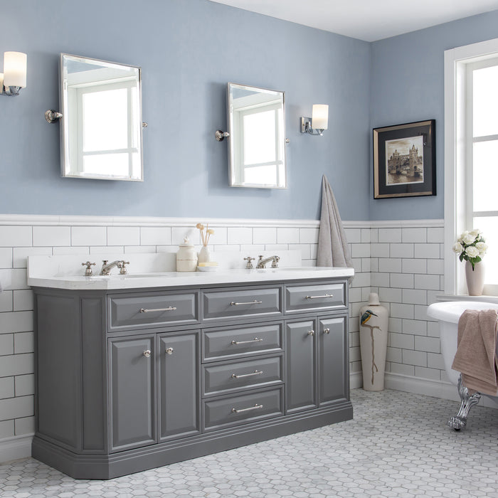 Kingston Palace PA72QZ05CG - 72 in. x 22 in. Bathroom Vanity Quartz Top and White Basin, Cashmere Grey
