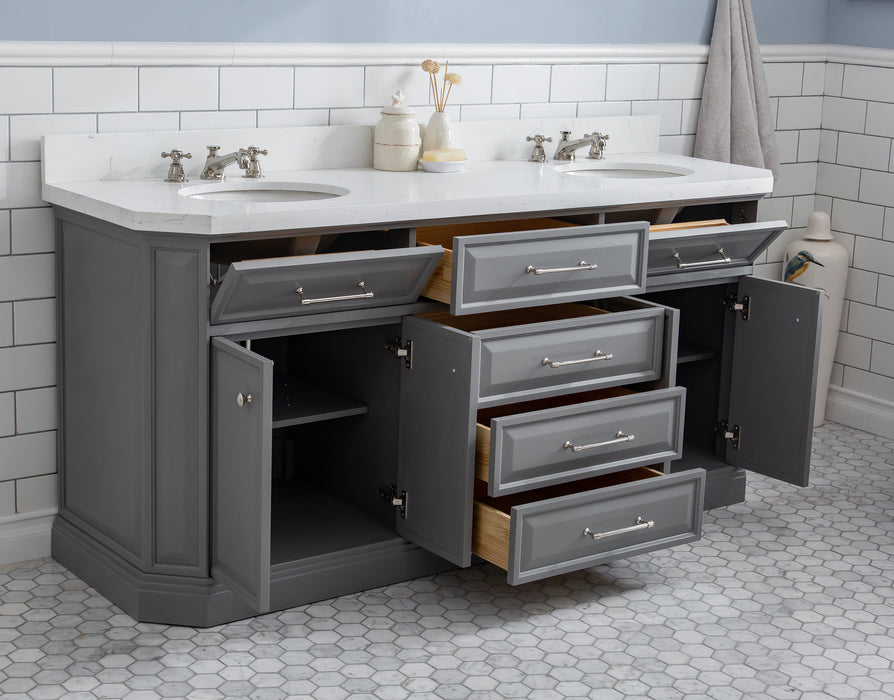 Kingston Palace PA72QZ05CG - 72 in. x 22 in. Bathroom Vanity Quartz Top and White Basin, Cashmere Grey