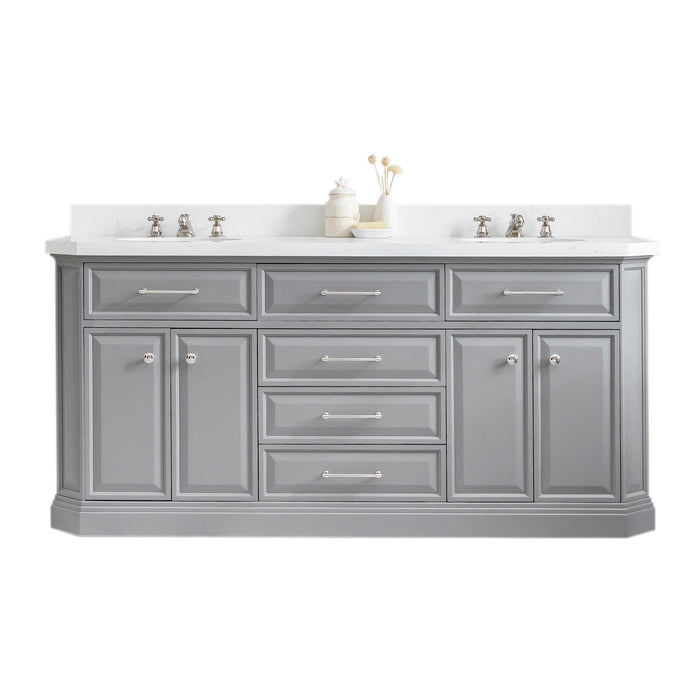 Kingston Palace PA72QZ05CG - 72 in. x 22 in. Bathroom Vanity Quartz Top and White Basin, Cashmere Grey