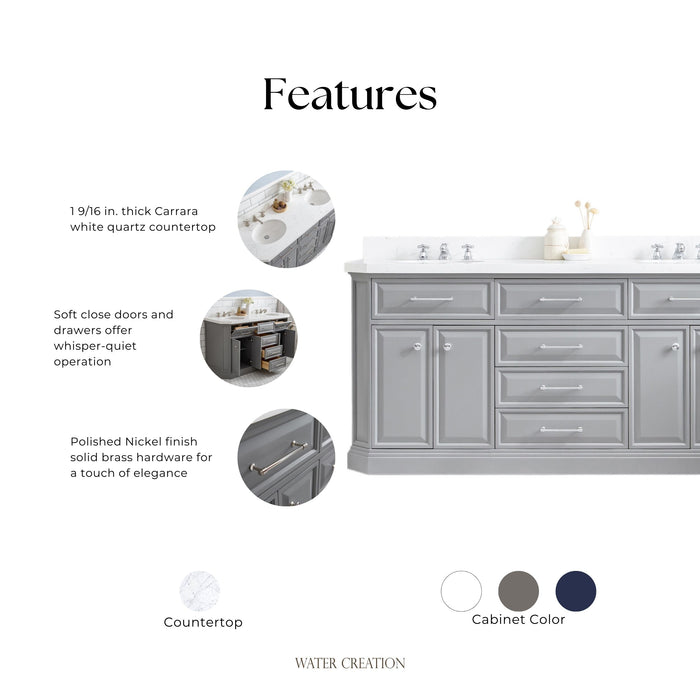 Kingston Palace PA72QZ05CG - 72 in. x 22 in. Bathroom Vanity Quartz Top and White Basin, Cashmere Grey