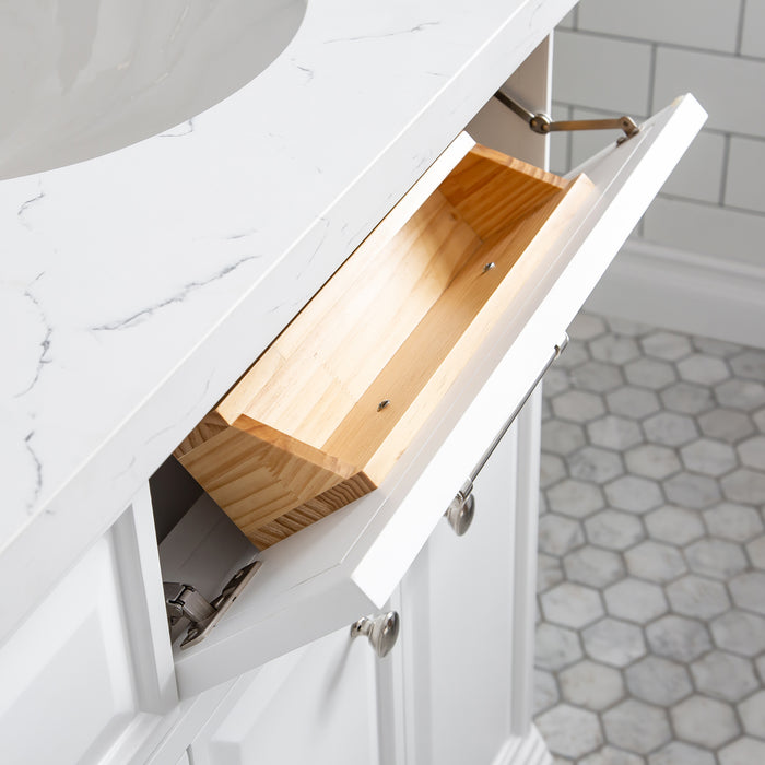 Kingston Palace PA72QZ05PW -  72 in. x 22 in. Bathroom Vanity Quartz Top and White Basin, Pure White