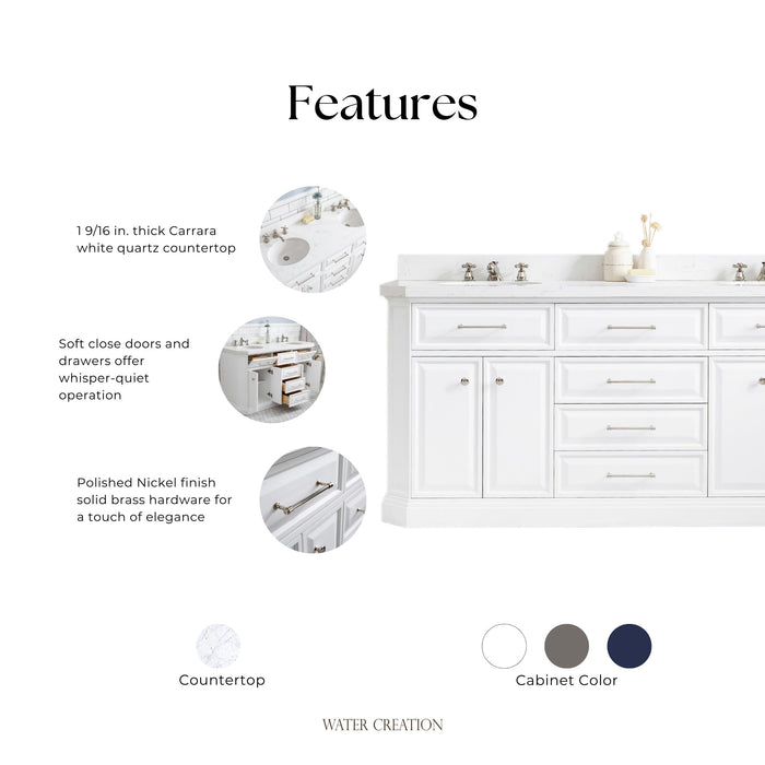 Kingston Palace PA72QZ05PW -  72 in. x 22 in. Bathroom Vanity Quartz Top and White Basin, Pure White