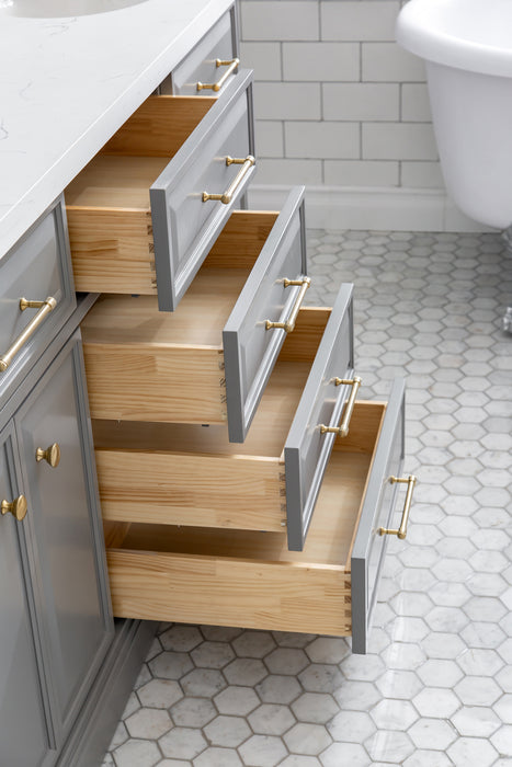 Kingston Palace PA72QZ06CG - 72 in. x 22 in. Bathroom Vanity Quartz Top and White Basin, Cashmere Grey