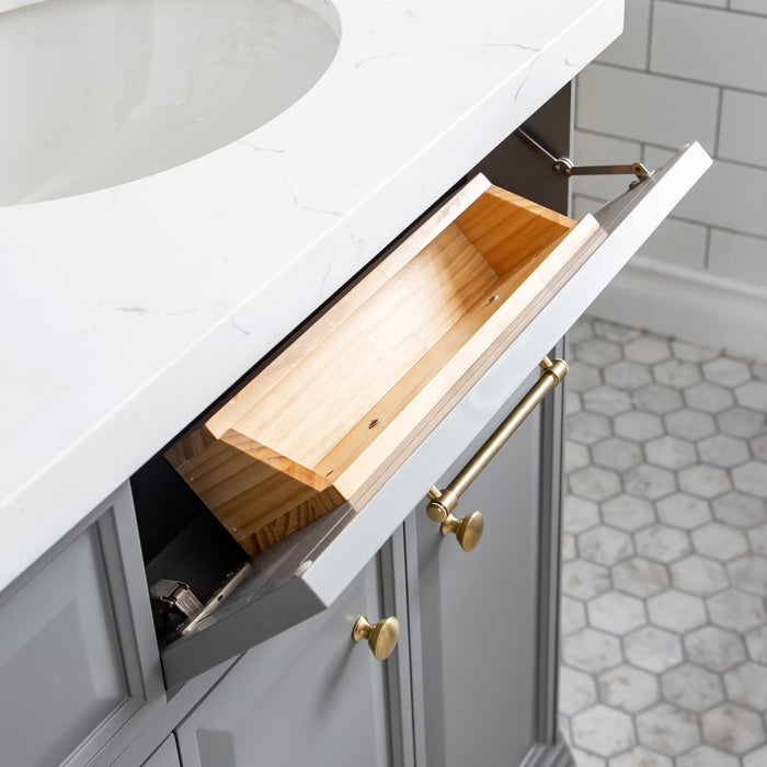 Kingston Palace PA72QZ06CG - 72 in. x 22 in. Bathroom Vanity Quartz Top and White Basin, Cashmere Grey