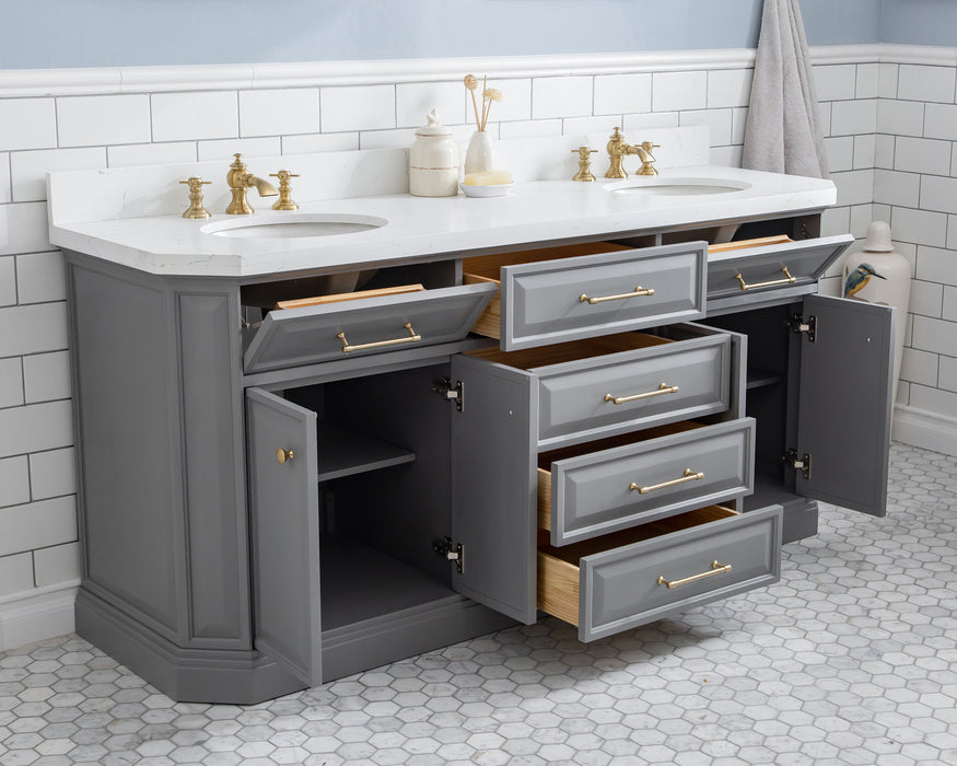 Kingston Palace PA72QZ06CG - 72 in. x 22 in. Bathroom Vanity Quartz Top and White Basin, Cashmere Grey