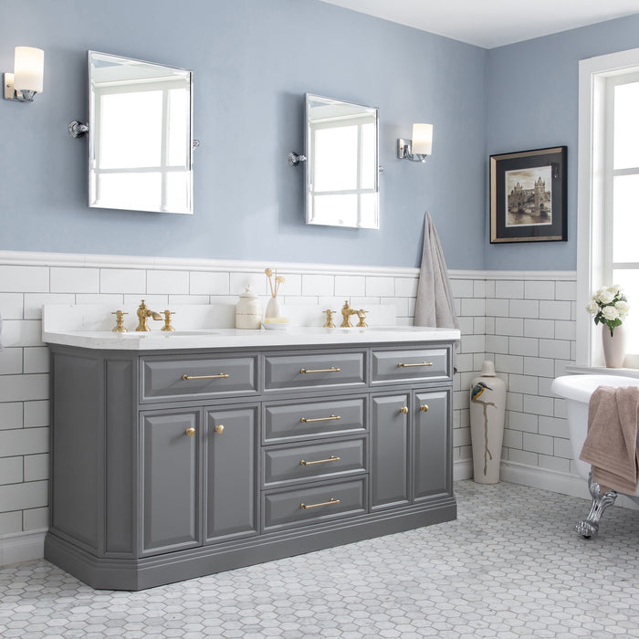 Kingston Palace PA72QZ06CG - 72 in. x 22 in. Bathroom Vanity Quartz Top and White Basin, Cashmere Grey