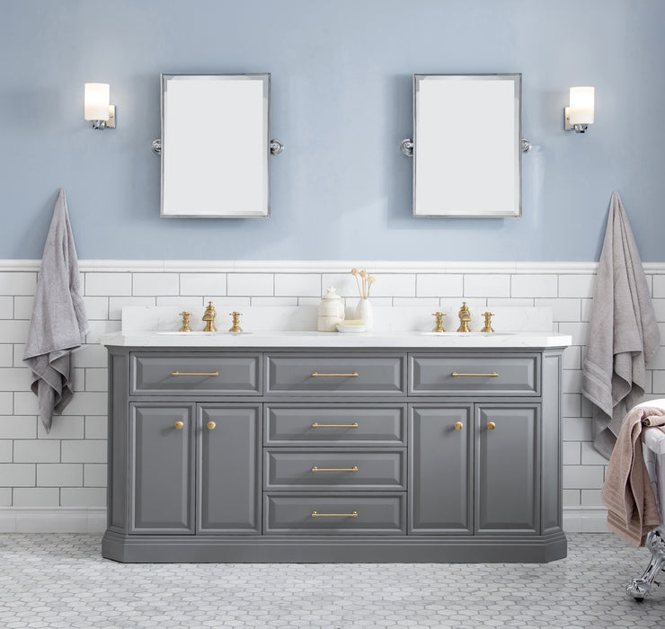Kingston Palace PA72QZ06CG - 72 in. x 22 in. Bathroom Vanity Quartz Top and White Basin, Cashmere Grey