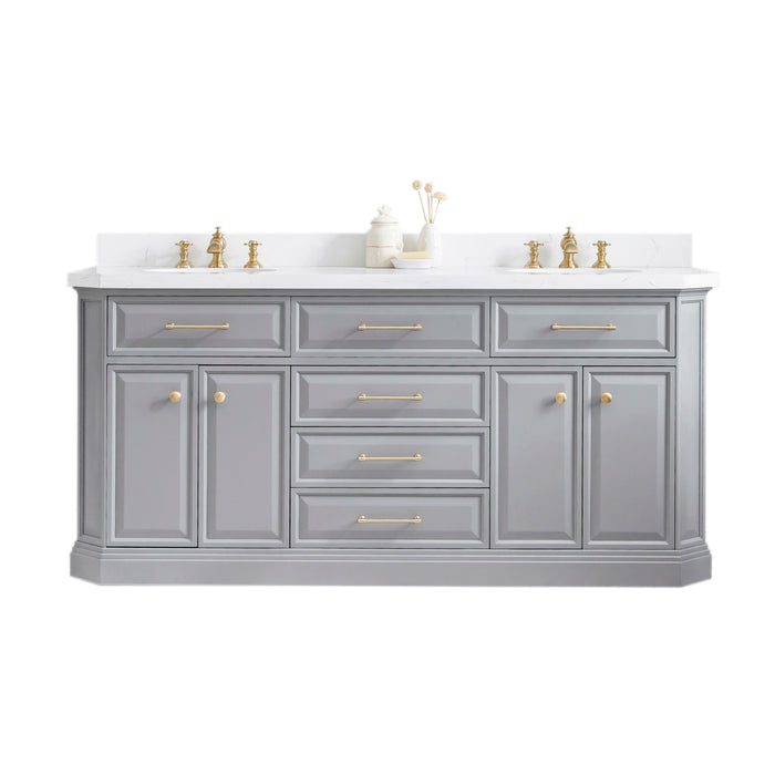 Kingston Palace PA72QZ06CG - 72 in. x 22 in. Bathroom Vanity Quartz Top and White Basin, Cashmere Grey