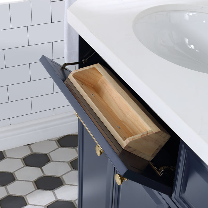 Kingston Palace PA72QZ06MB - 72 in. x 22 in. Bathroom Vanity Quartz Top and White Basins, Monarch Blue